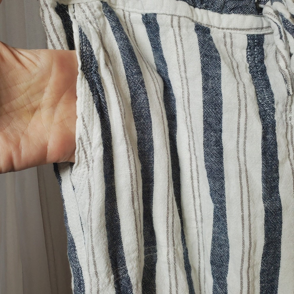 Euro Summer Coastal Linen Blend Pants Nautical Striped Casual Vaca Size L Resort - Picture 3 of 6